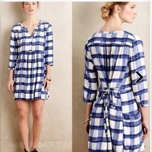 Maeve Anthropologie Devery Blue Plaid Shirtdress‎ Size Small EUC